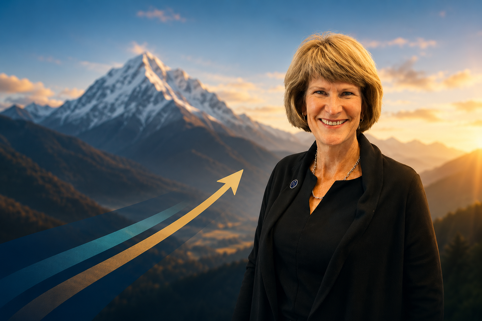 Patty Stueve with mountain landscape