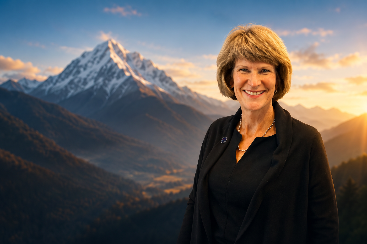Patty Stueve with mountain landscape